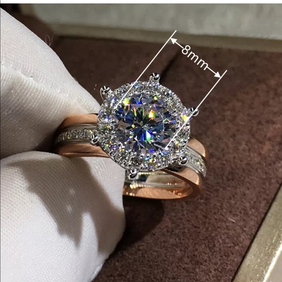 New Two Tone 925 Silver Women White Sapphire Ring - Picture 5 of 5